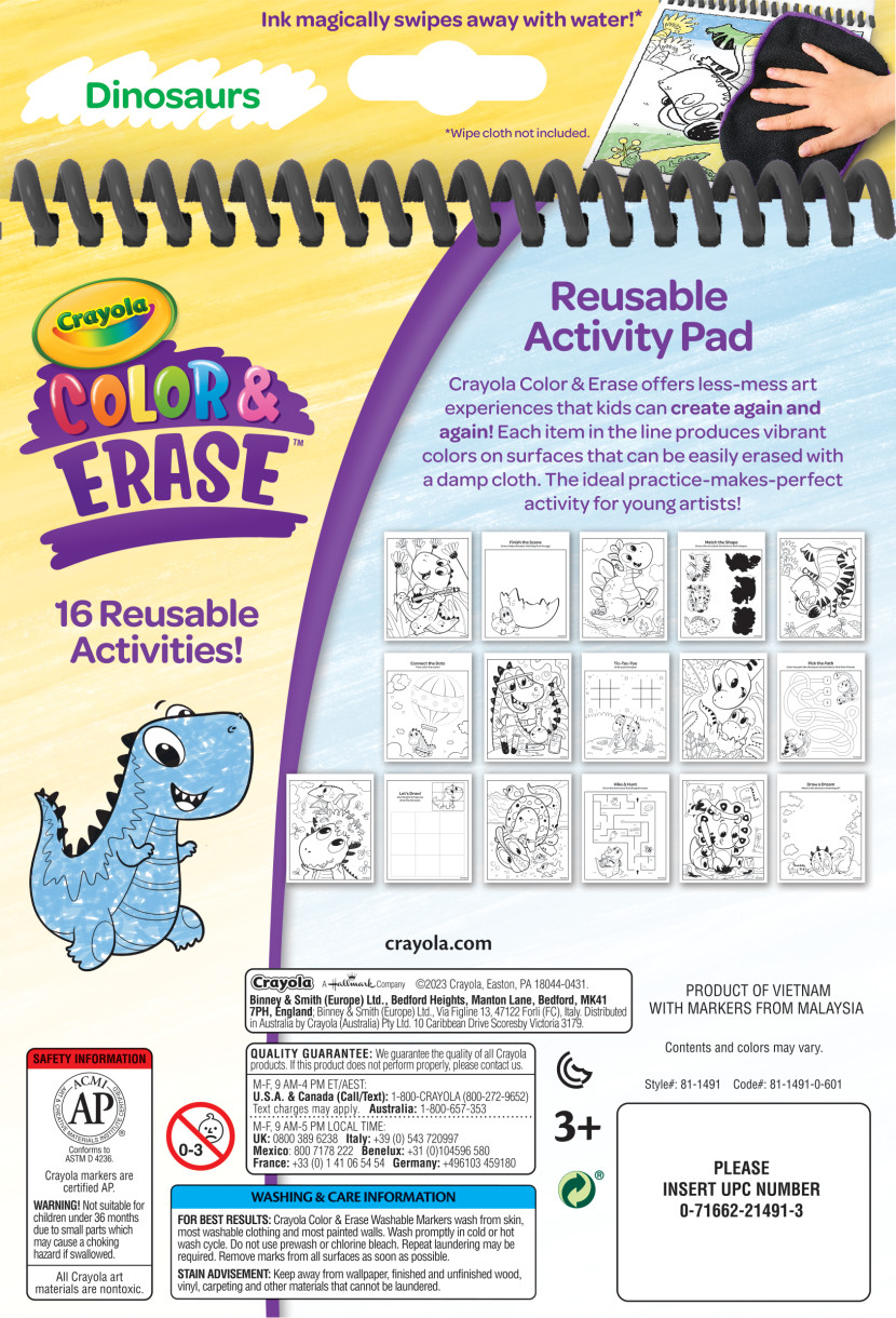 Crayola® Color & Erase™ - Reusable Activity Pad - Dinosaurs Back view