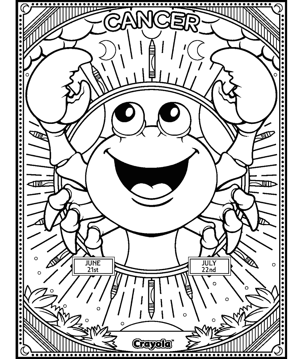 Cancer Zodiac Sign Coloring sheet