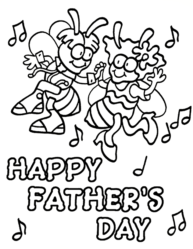 happy father's day bees dancing coloring page