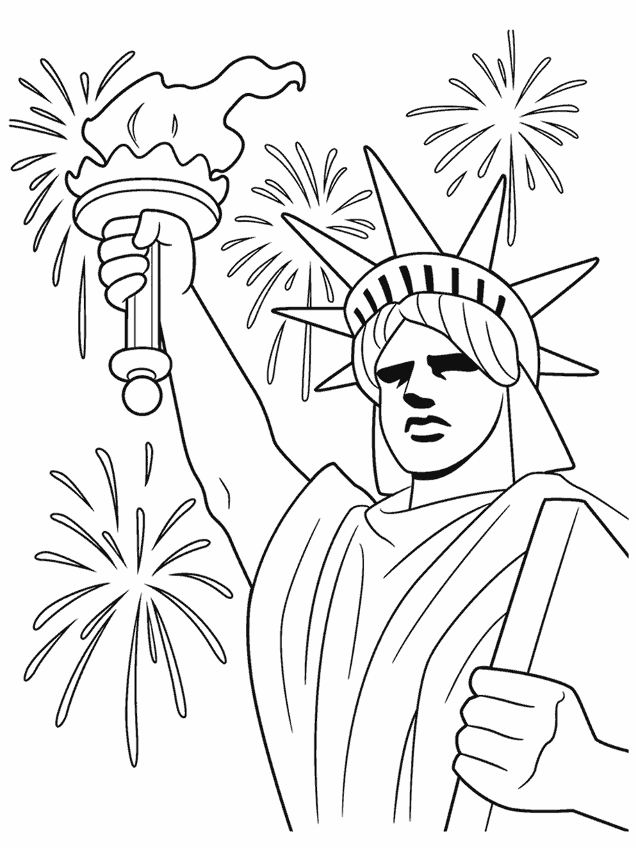 statue of liberty with fireworks coloring page