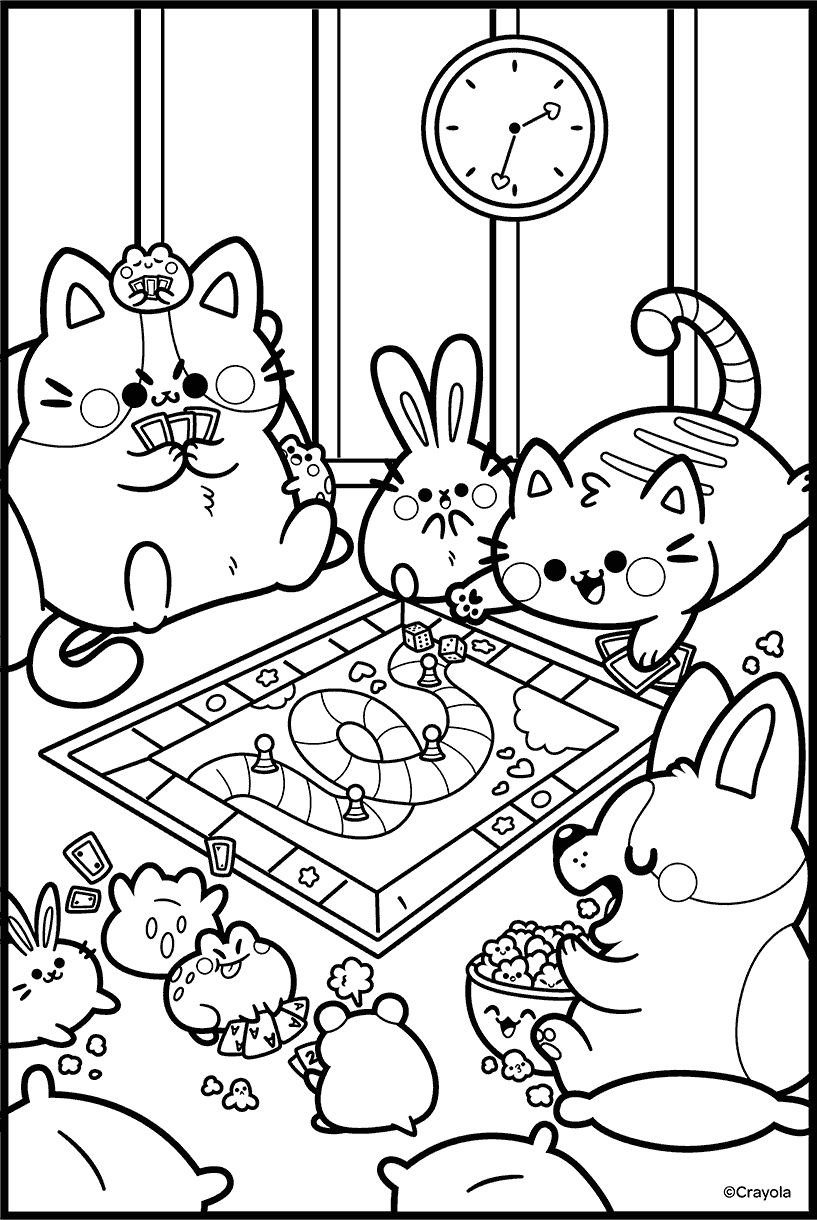 Cats Dogs Rabbits and Frogs Playing Games Coloring sheet