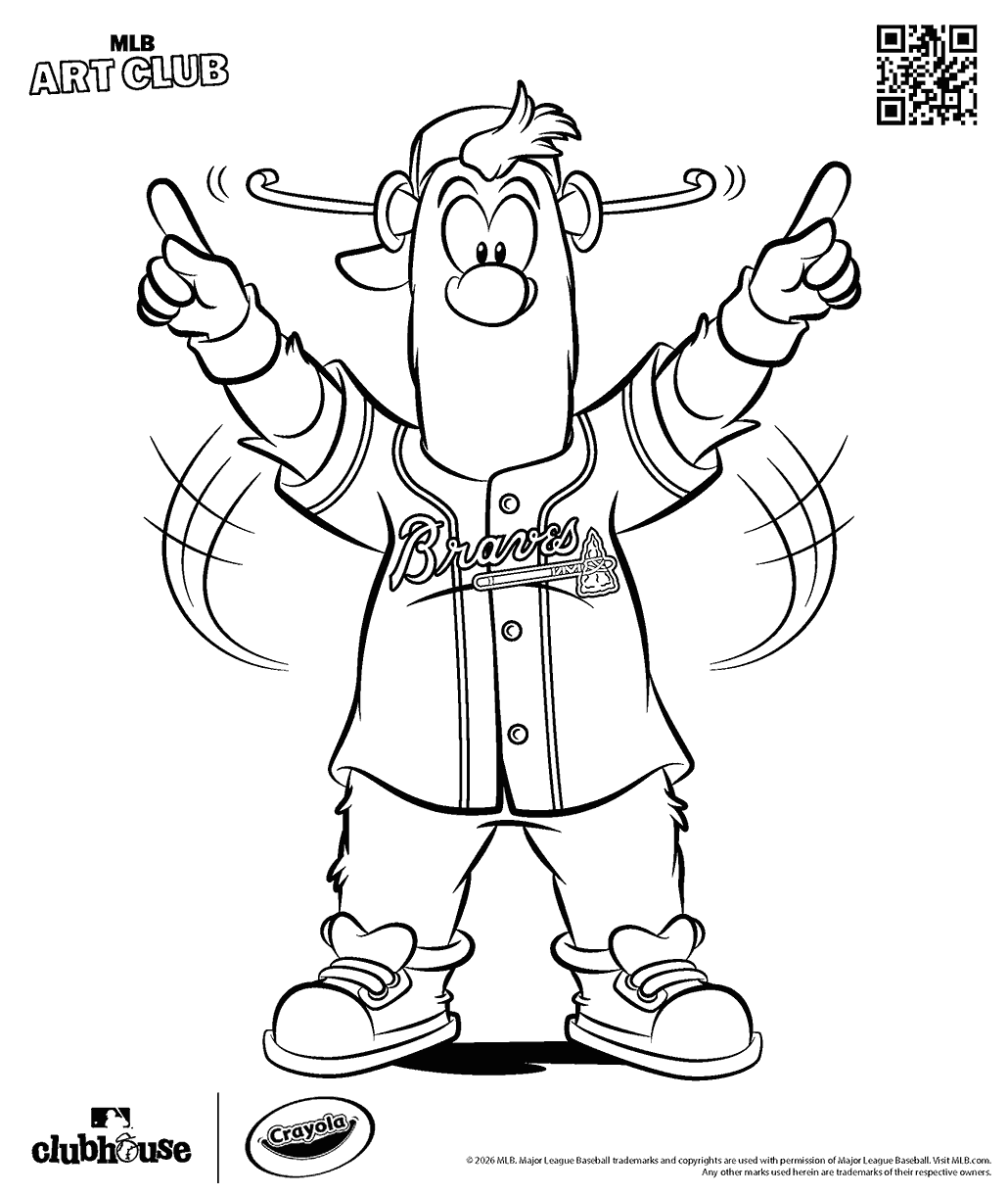MLB Braves mascot, Blooper, cheers for the braves coloring page.