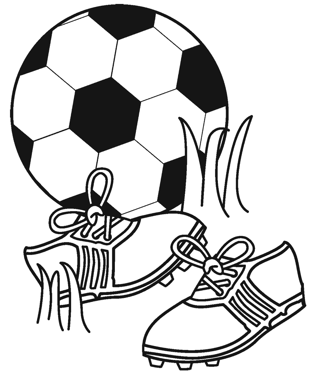 Página para colorear de balón de fútbol y botas