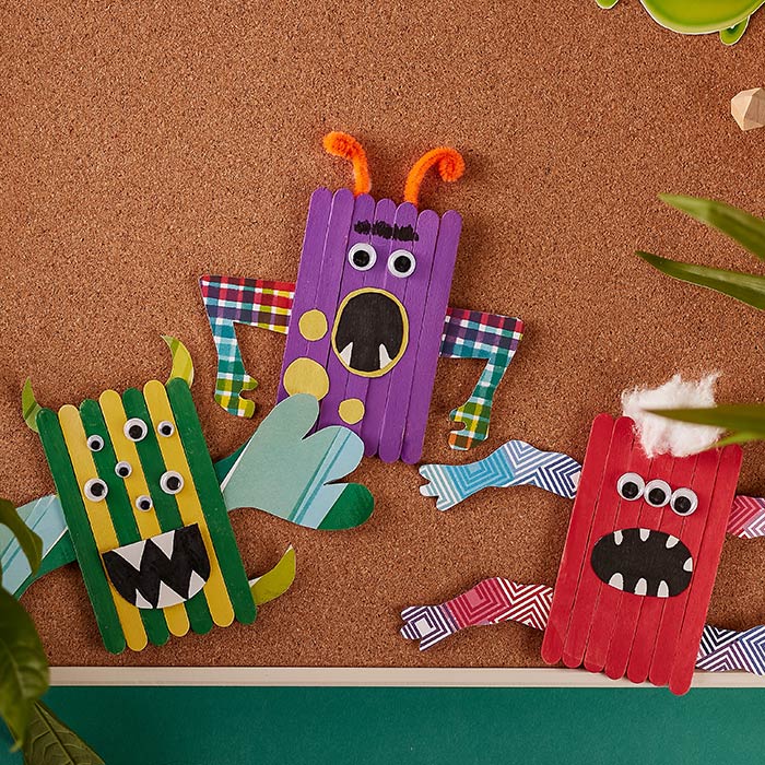 ice lolly stick monster craft. top front view.