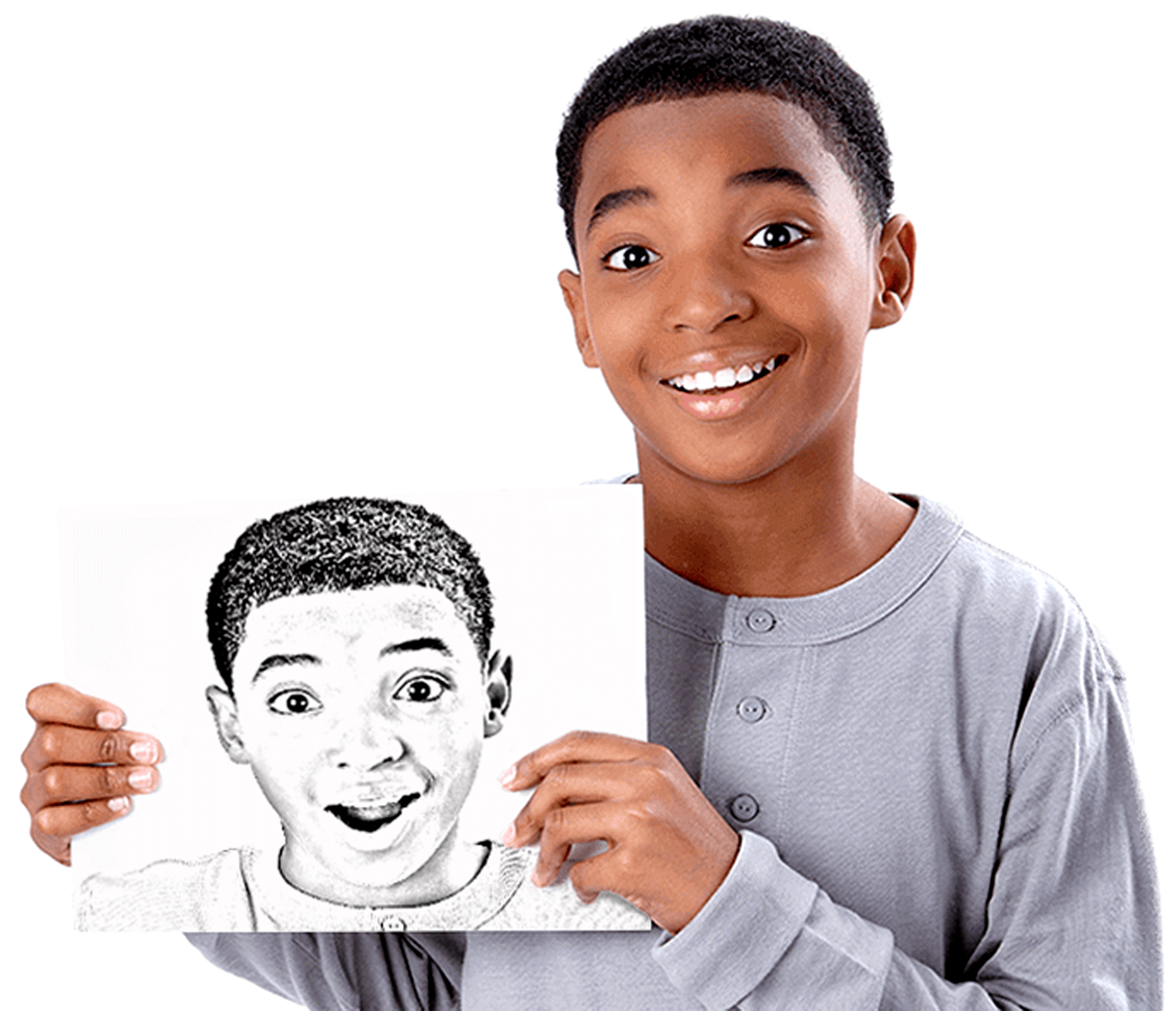 Young kid holding customised colouring page of their own face