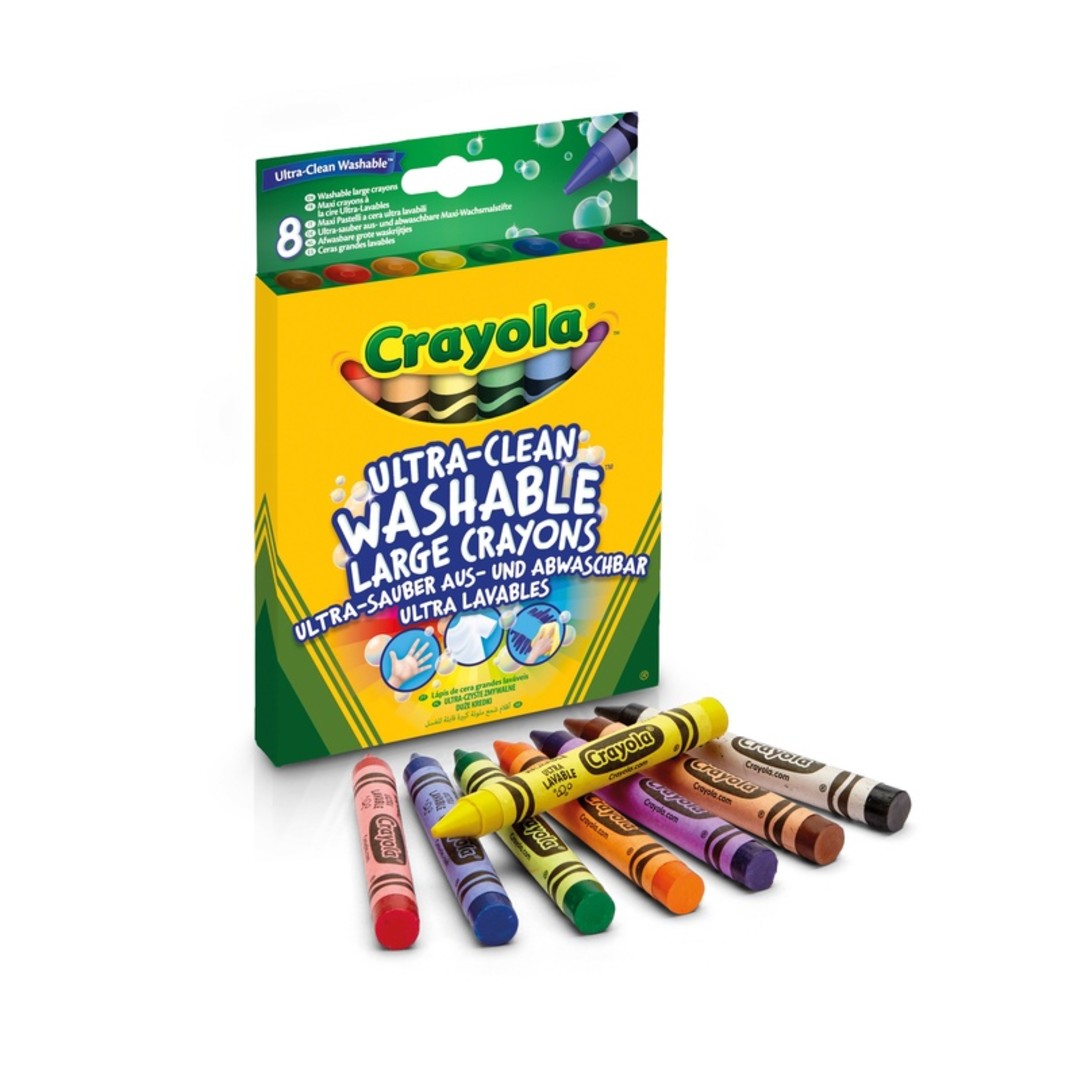 Ultra-Clean Washable Large Crayons, Pack of 8 packaging and contents