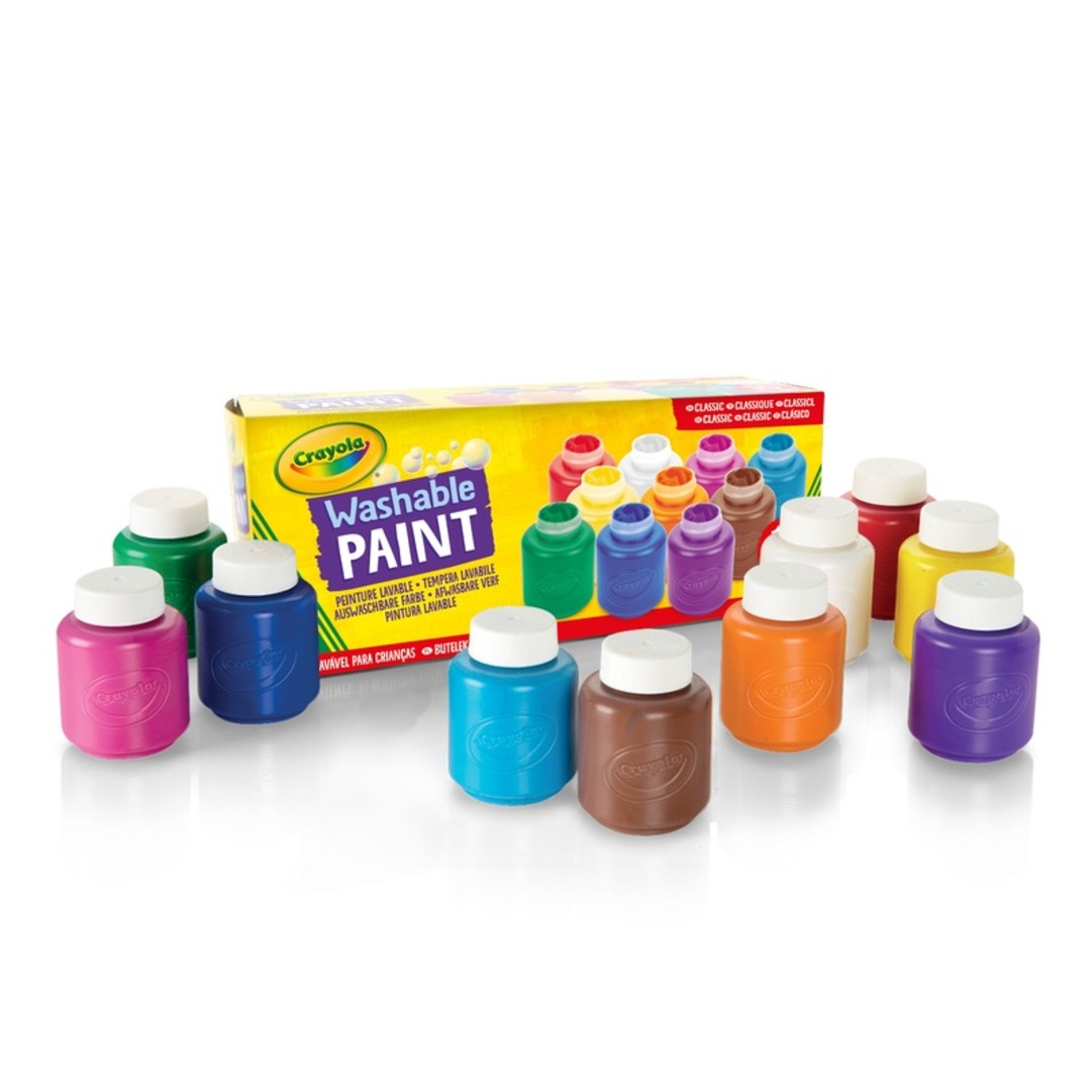 Washable Paints, Pack of 10 Assorted Colours packaging and contents