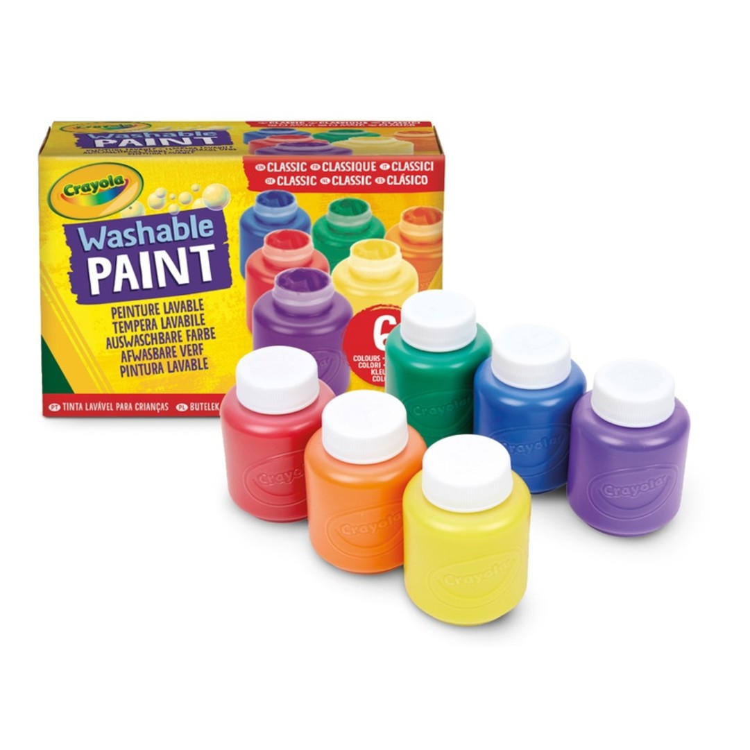 Washable Paints, Pack of 6 Assorted Colours packaging and contents