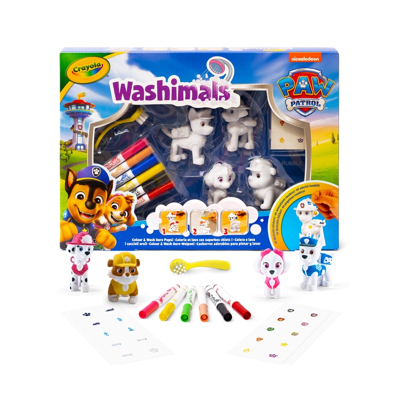 Washimals Pets Paw Patrol - Set 4 cuccioli con adesivi lavabili contenuto