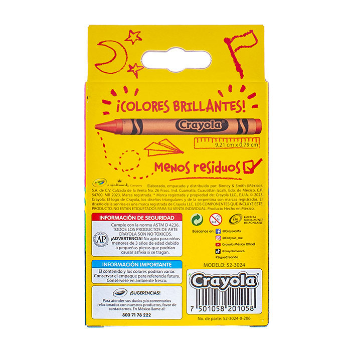 Crayones Estandar 24 pzs vista trasera