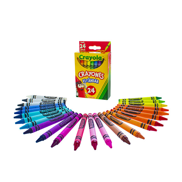 Crayones Estandar 24 pzs embalaje y contenido