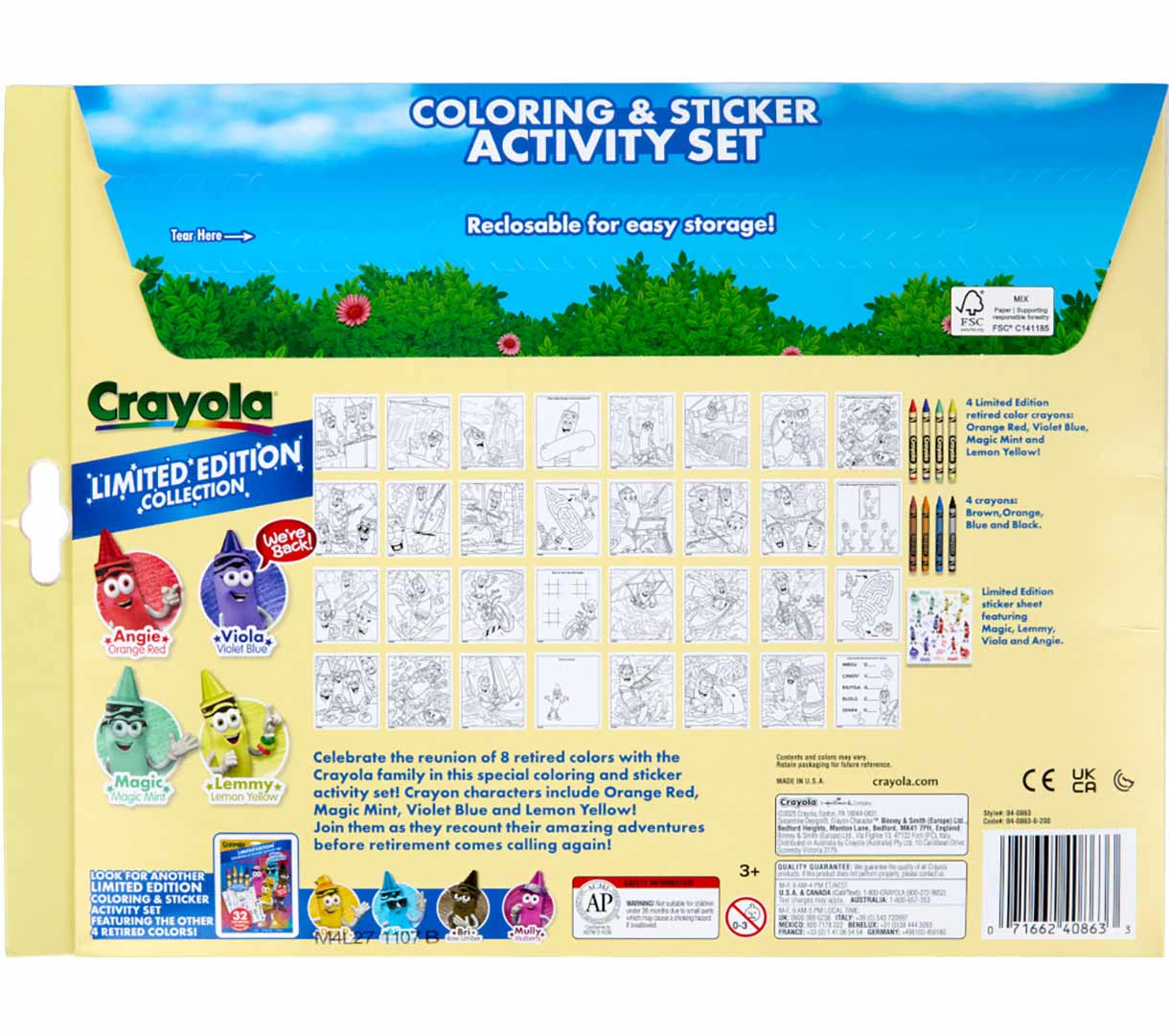 Limited Edition Coloring & Sticker Activity Set. Free Time. back view.