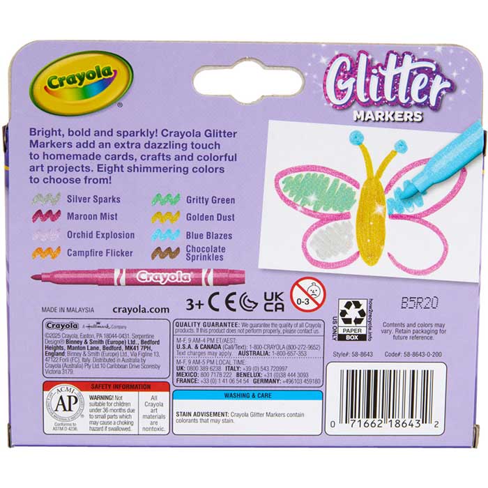 Glitter Markers 8 count back view.