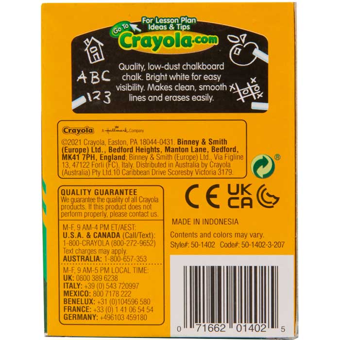 An-du-septic anti-dust chalk sticks 12 count back view.