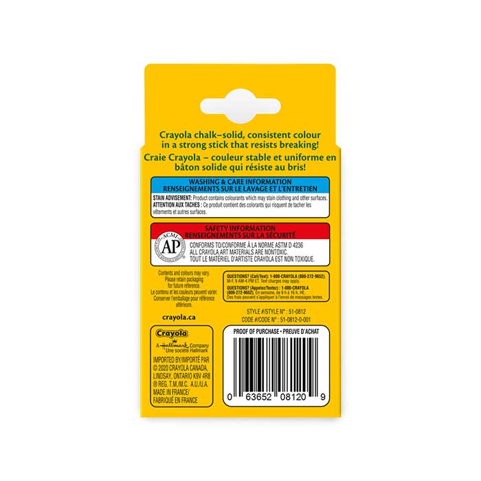Crayola Coloured Chalk, 12 Count back view