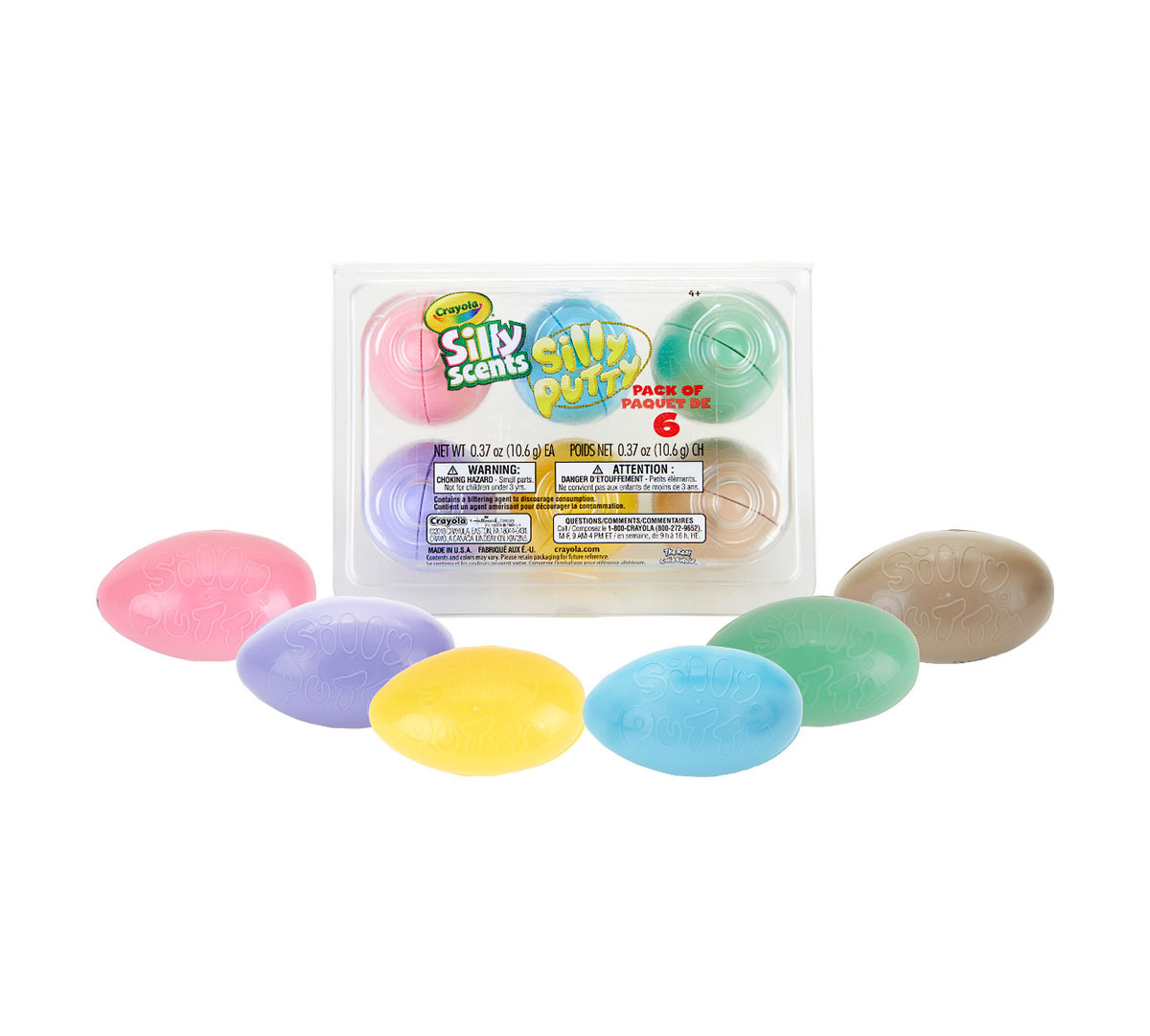Silly Putty Egg Set  6 Count Eggs Out of Container and Top View of Plastic Egg Carton