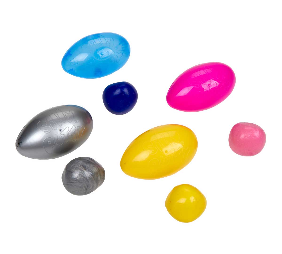 Silly Putty Variety Pack egg shells and putty outside of egg