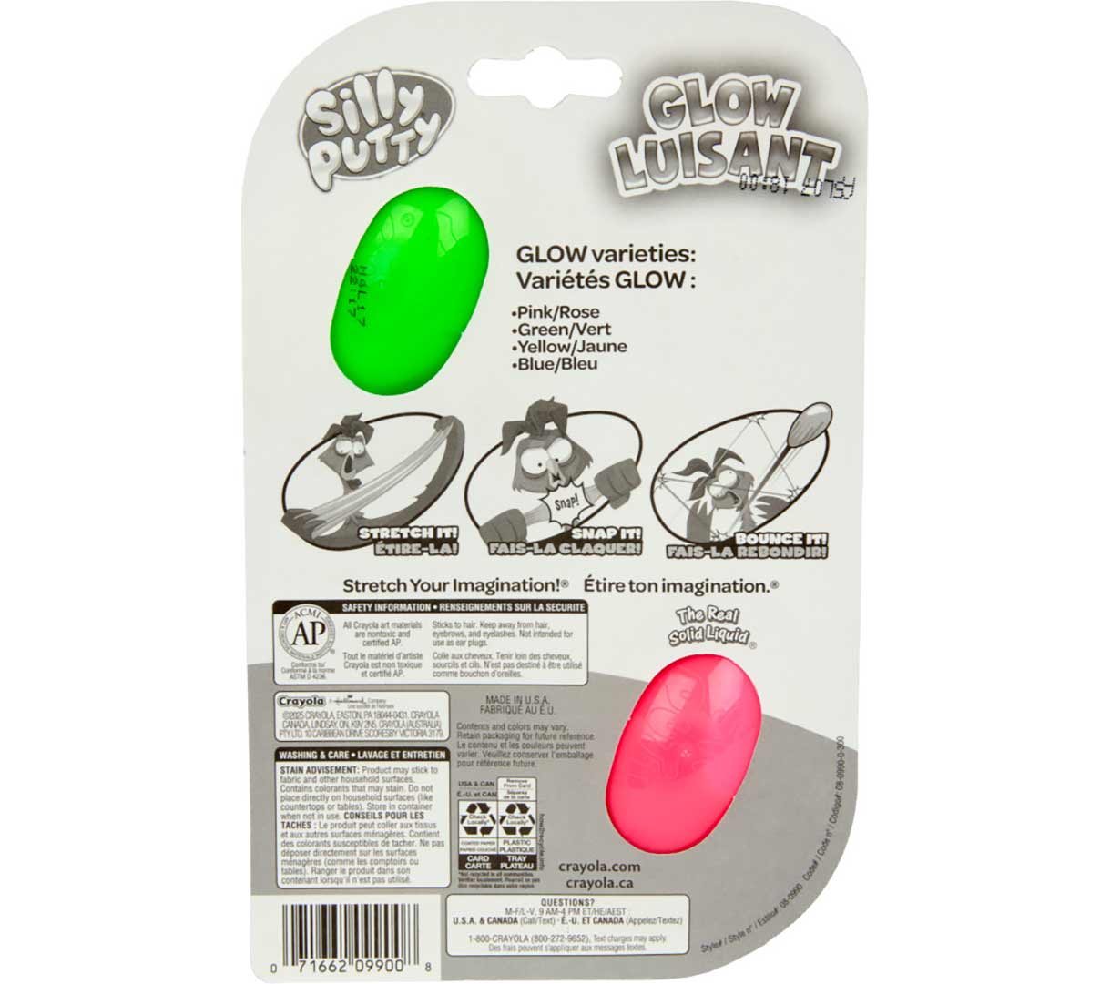 Silly Putty Glow Eggs, 2 Count, back view.