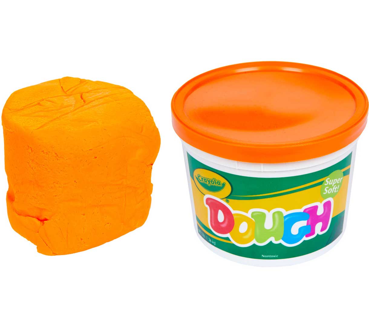 crayola dough set  6 3lb resealable buckets. contents and packaging of orange bucket