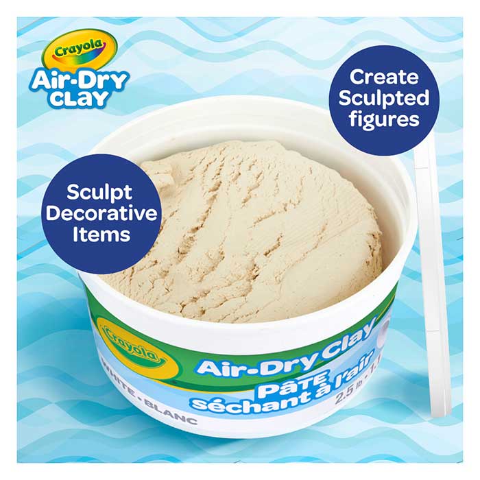 Air Dry Clay Tub 2.5lb Resealable Bucket Choose Your Color. Contents. Sculpt decorative items. Created scuplted figures.