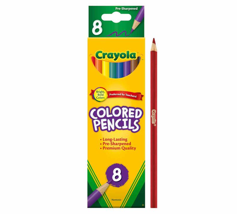 Colored Pencils long, 8 count. front view with one pencil.