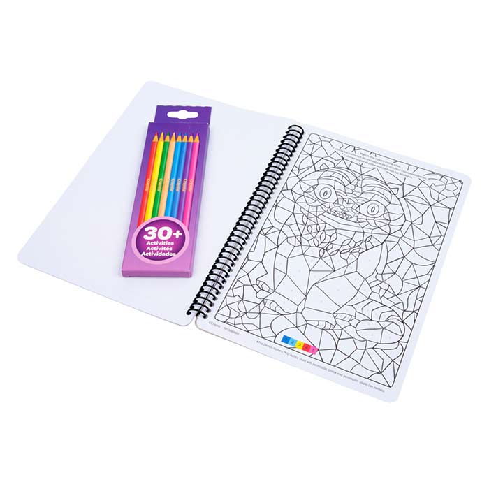 K-Pop Demon Hunters Color & Sketch Activity Pad. Contents. Pencils on activity pad open to Derpy color by number.