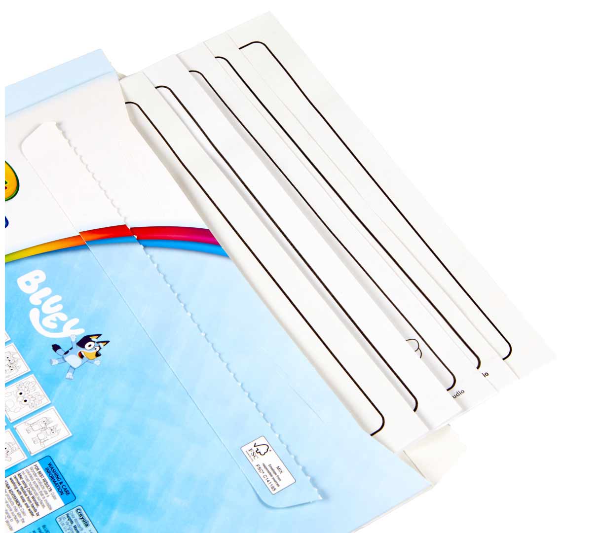 Color Wonder Mess Free Bluey Coloring Set foldalope packaging with coloring pages sticking out.