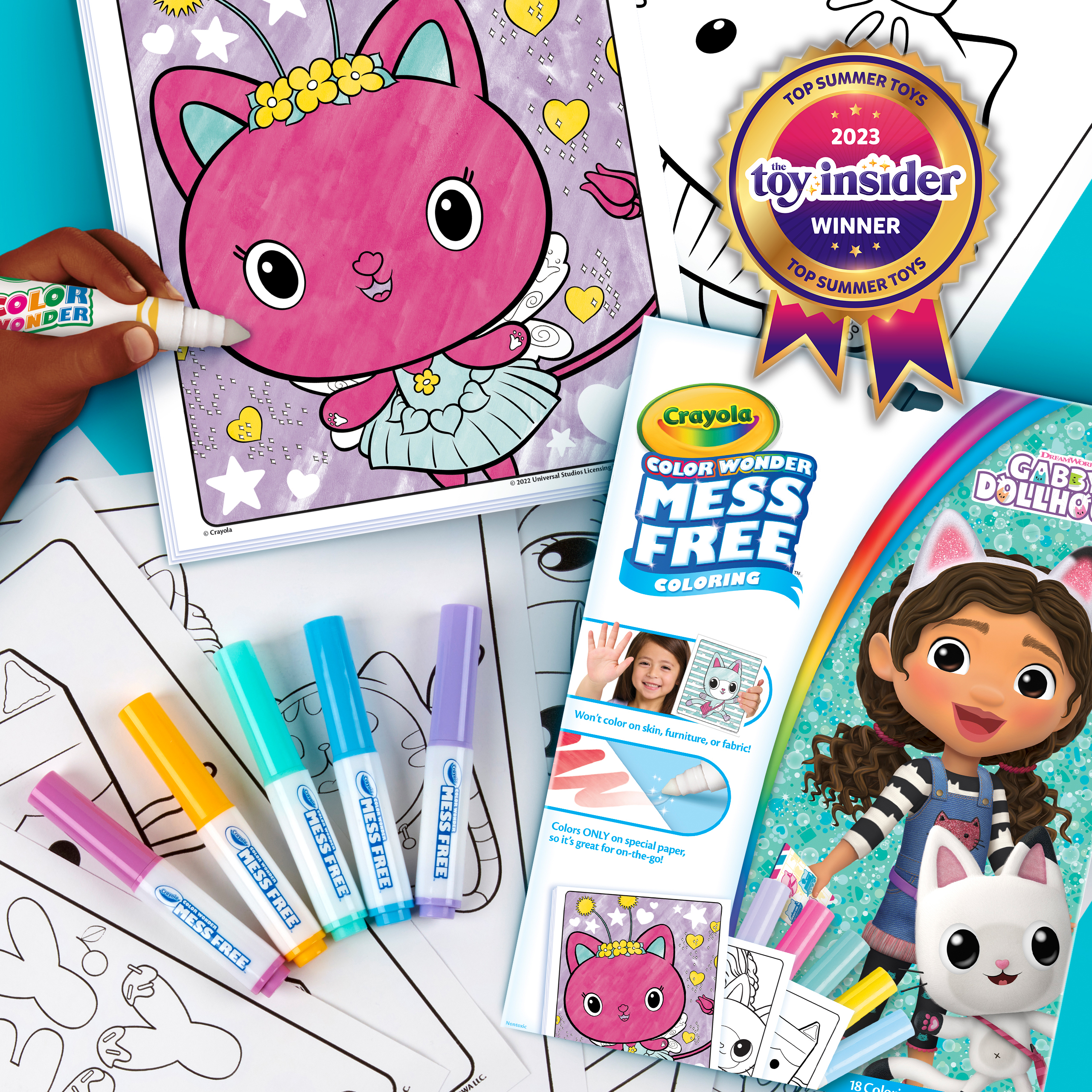 Gabby's dollhouse color wonder foldalope packaging and contents with award winner seal