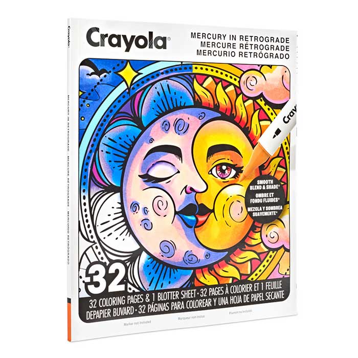 Mercury in Retrograde Adult Coloring Book, 32 pages left-side view.