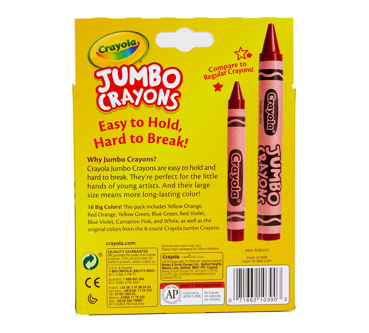 Bulk Jumbo Crayon Set  6 boxes of 16 Count Jumbo Crayons Individual box back view