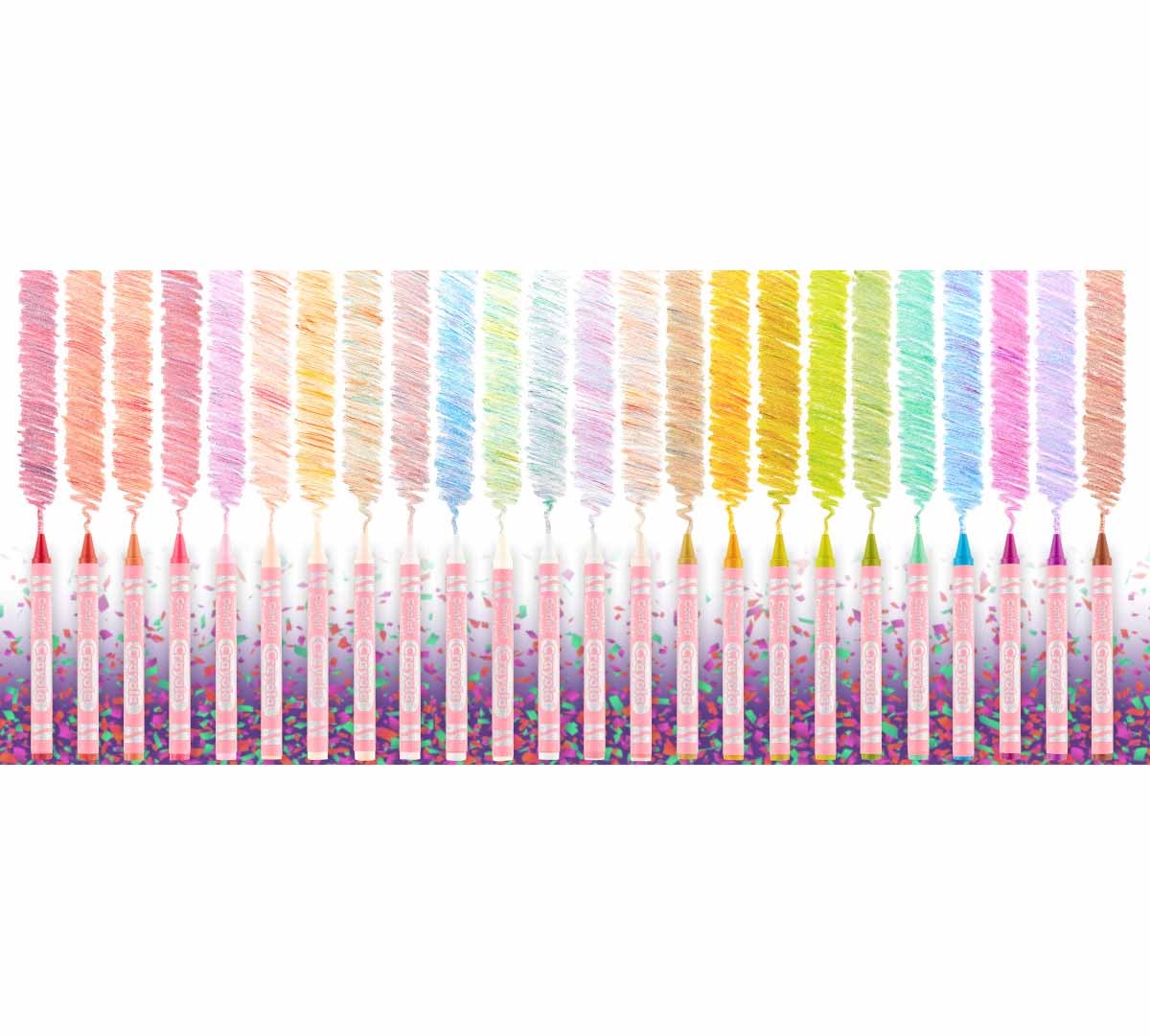 Confetti Crayons 24 count. Color swatches.