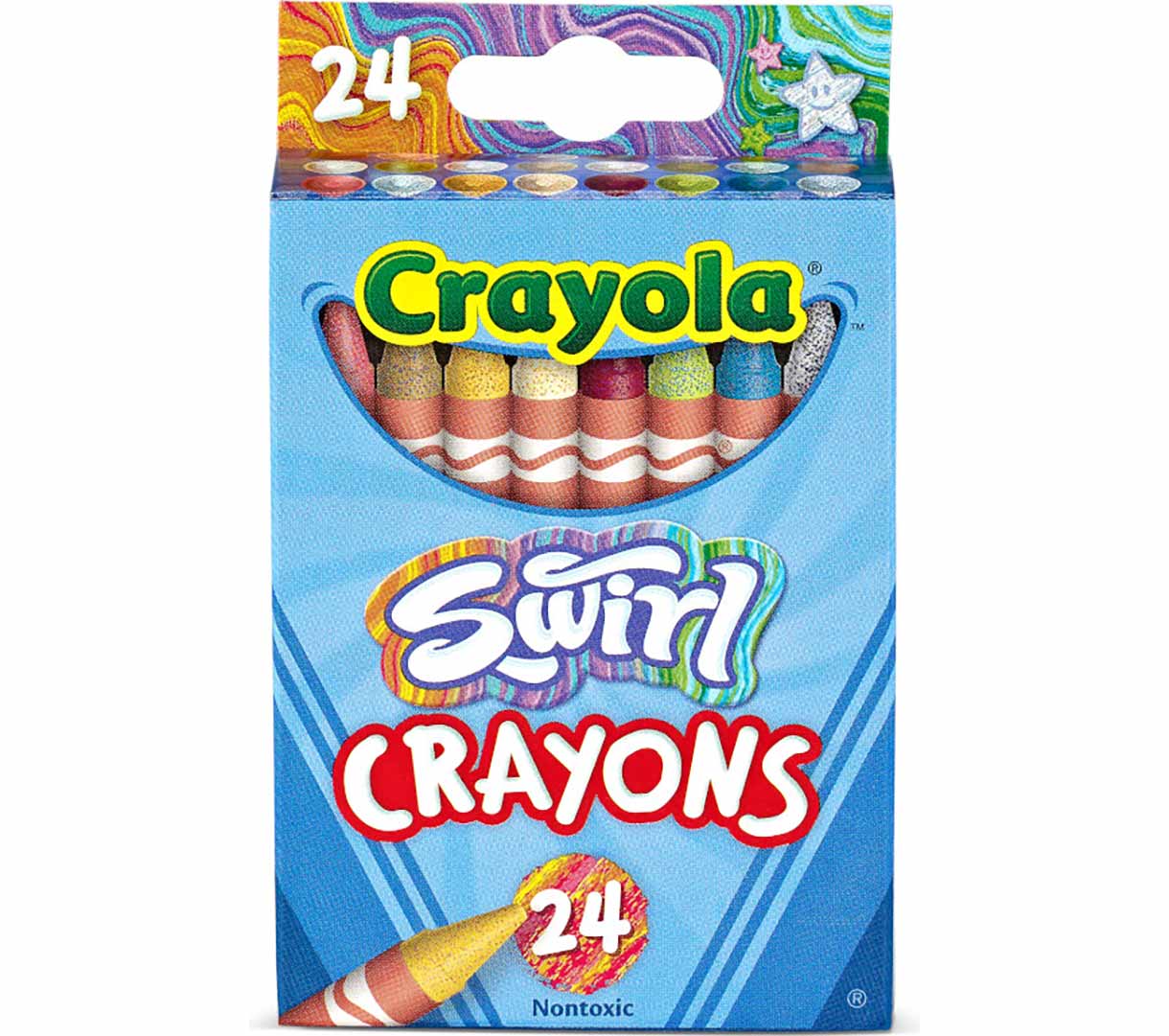 Swirl Crayons  24 count. Front view.