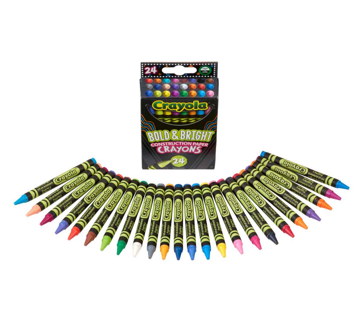 Bold & Bright Construction Paper Crayons  24 count packaging and contents