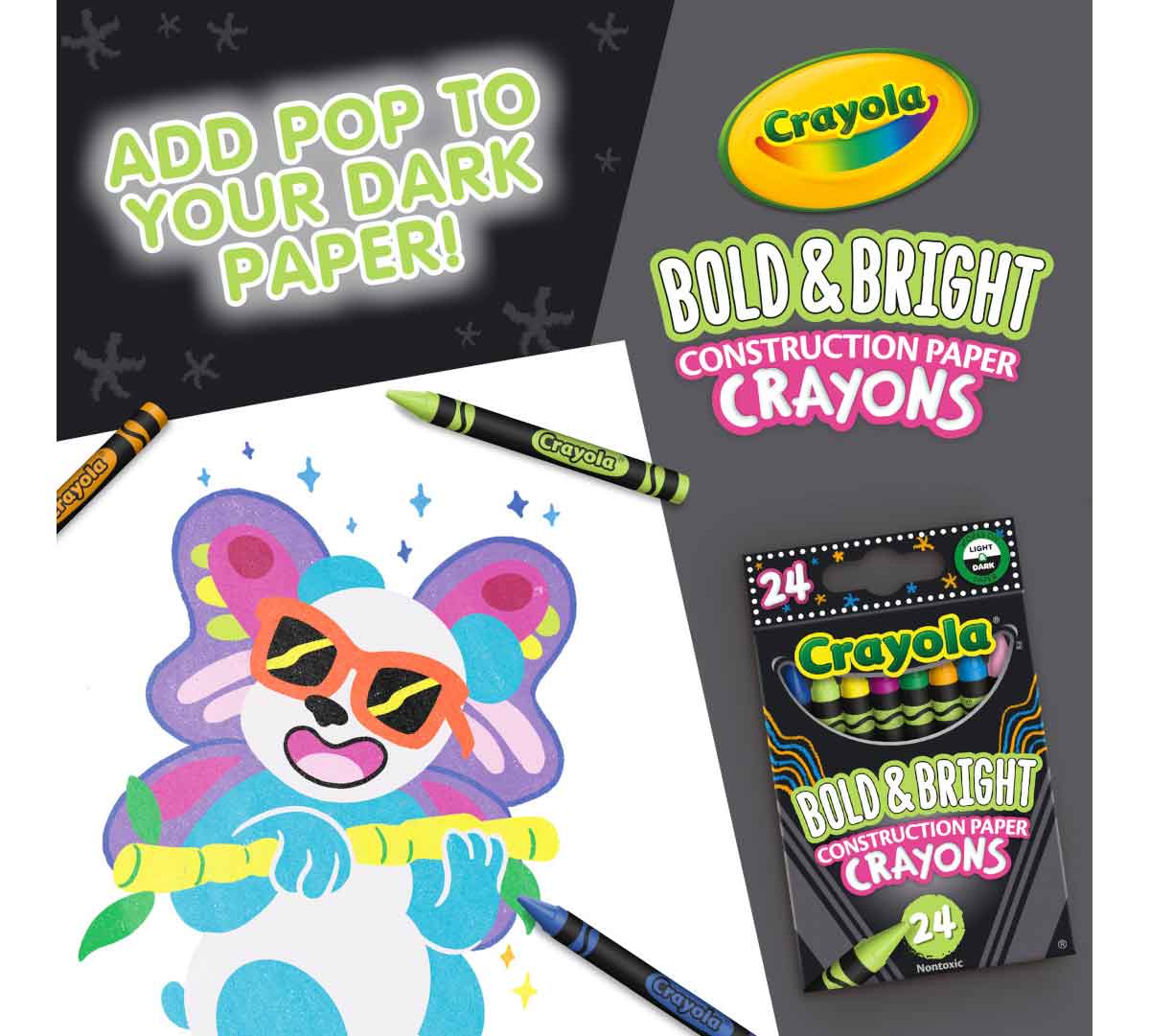 Bold & Bright Construction Paper Crayons  24 count add pop to your dark paper!