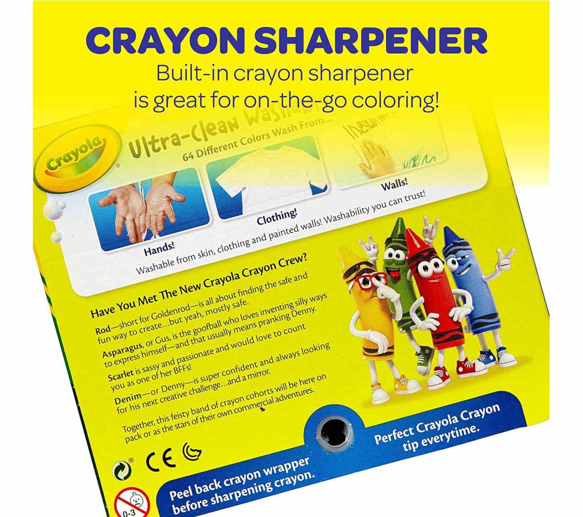 Ultra-clean washable crayons 64 count 2 pack bulk set. Crayon sharpener. Built-in crayon sharpener is great for on-the-go coloring!