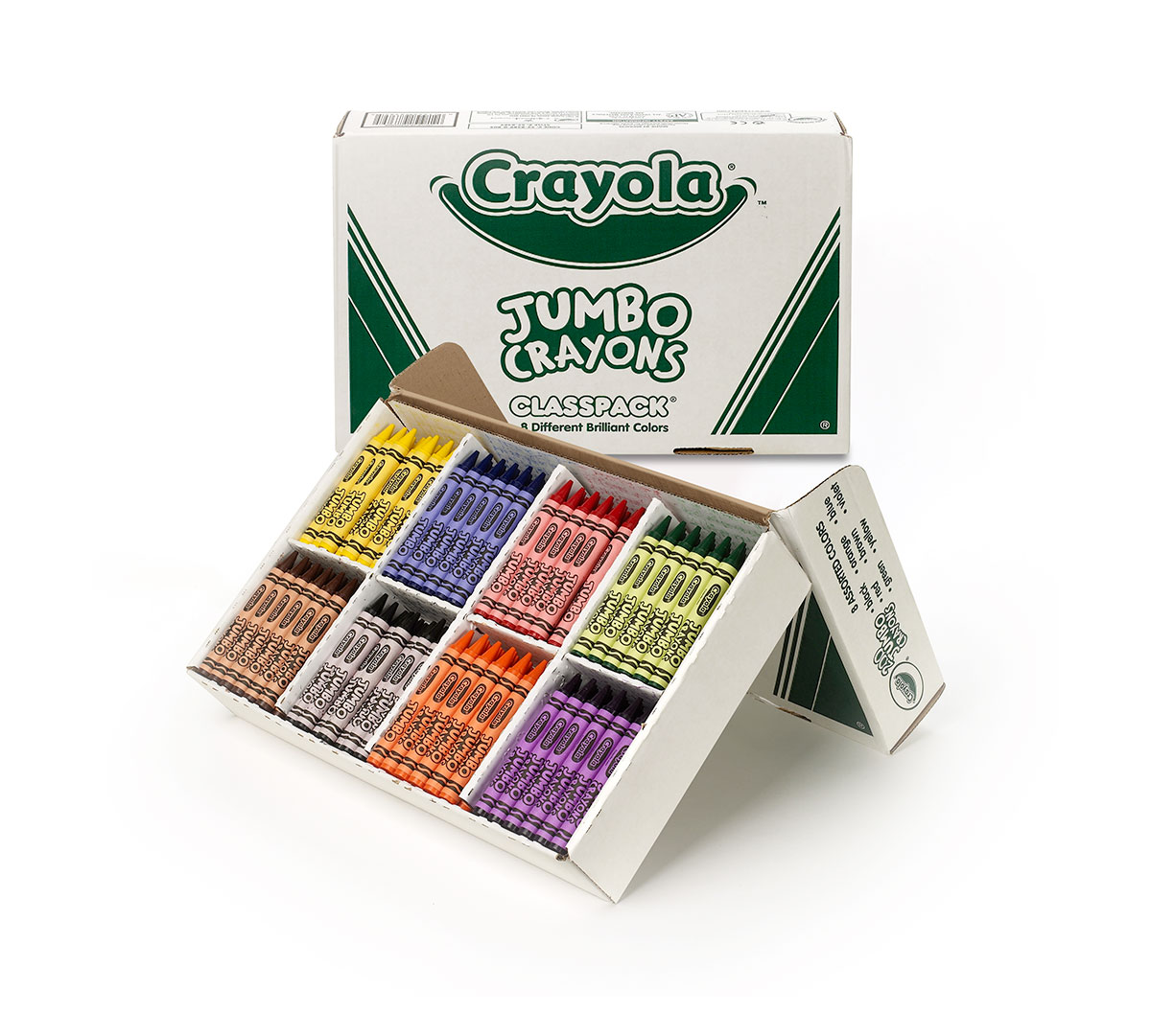 Crayola Jumbo Crayons 200 count  8 colors packaging and contents