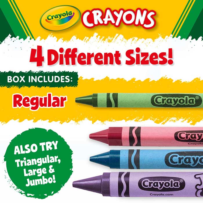 Classic Crayons, 8 Count. 4 different sizes! Box includes regular. Also try triangular, large & Jumbo