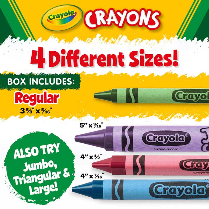 12 box classpack of 24 count crayons.  12 individual boxes. This box includes regular 35/8x5/16" crayons.