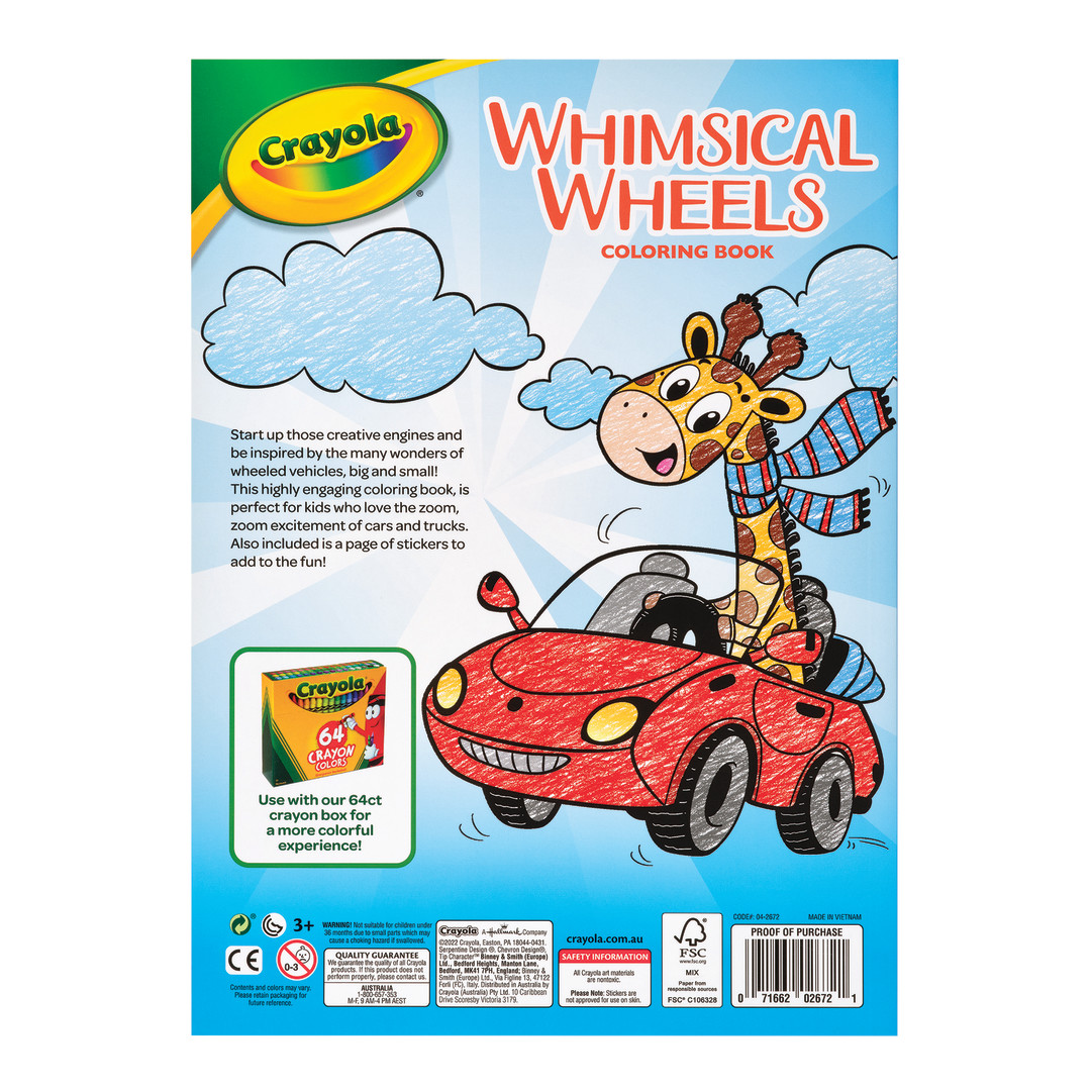 96pg Coloring Book - Whimsical Wheels Back view.