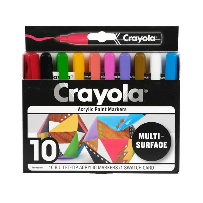 Bullet Tip Acrylic Paint Markers, 10ct Front View.
