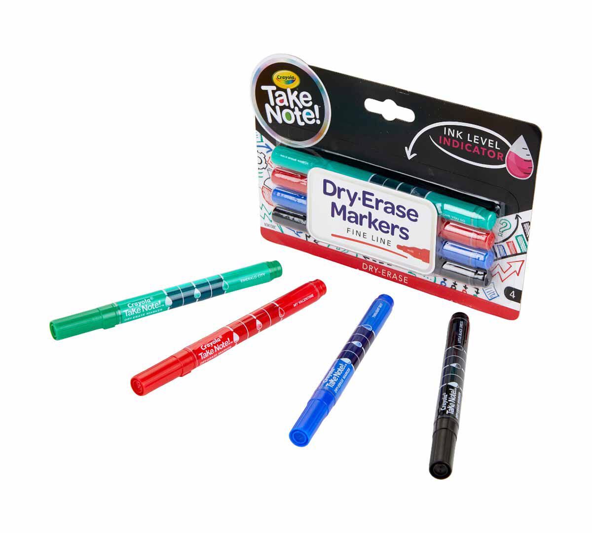 Take Note Low Odor Dry Erase Markers Fine Tip, 4 Count. Packaging and contents, right view.