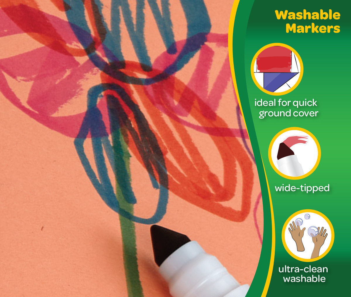 Ultra-clean markers, broad line, bold, 8 count.  ideal for quick ground cover, wide-tipped, ultra-clean washable.