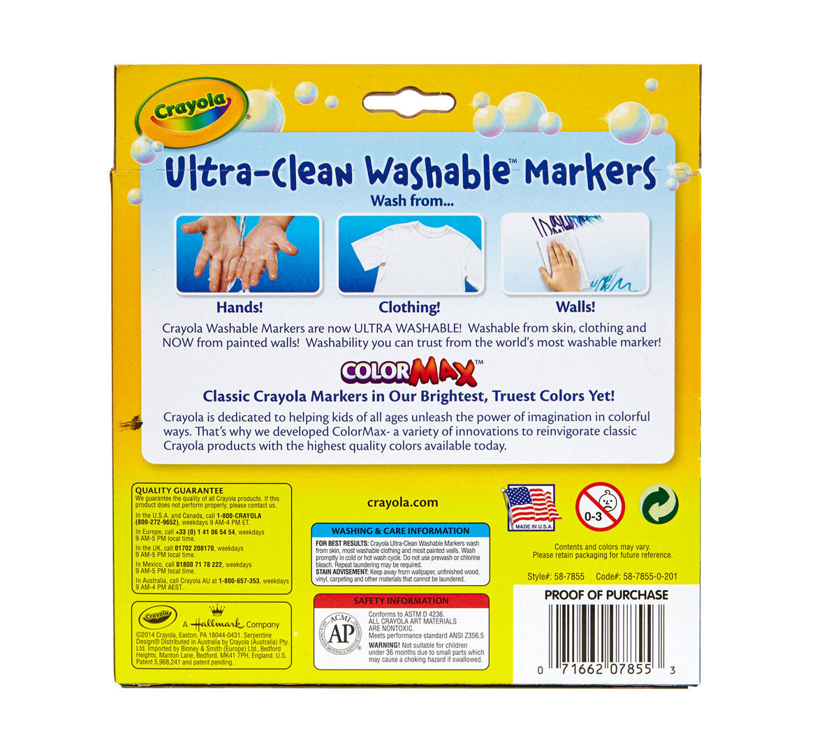 Ultra-clean markers, broad line, bright, 10 count. back view.