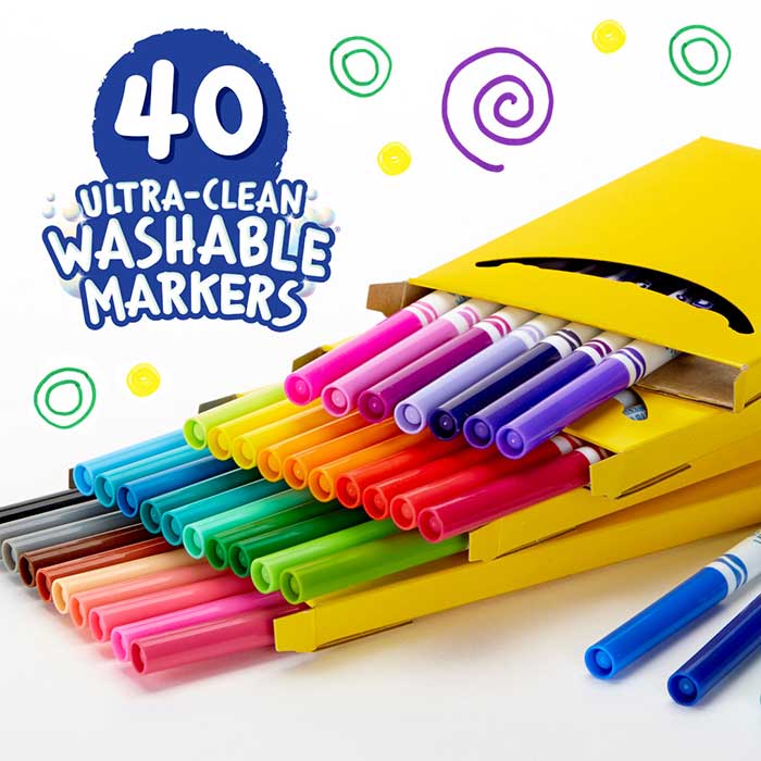 Ultra-Clean Markers, Fine Line, 40 Count. 40 ultra-clean washable markers. interior packaging.