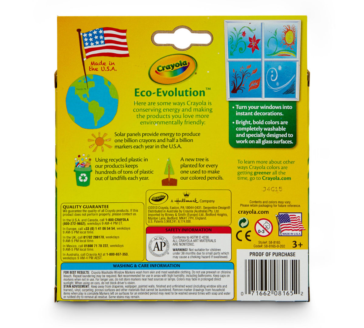 Crayola Window Markers back of box