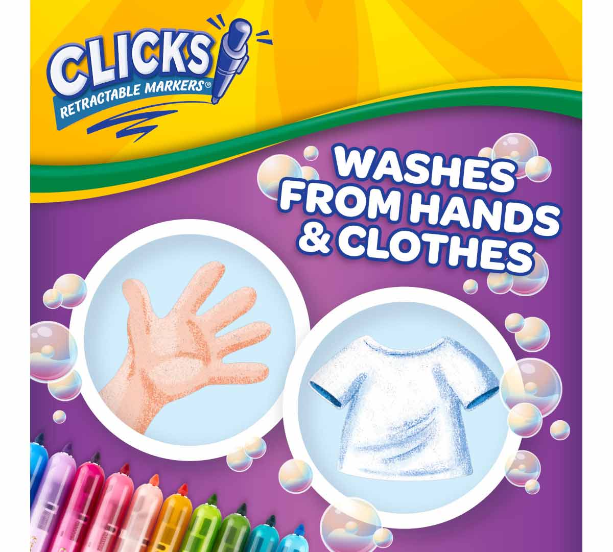 Washable CLICKS Retractable Markers™  Bold and Bright 10 count. Washes from hands and clothes.