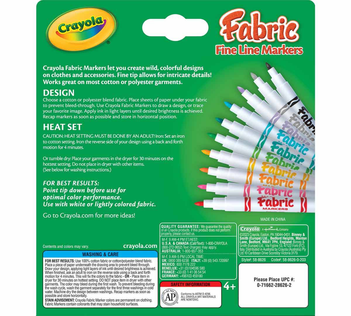 Fabric Markers, fine line, 10 count.  back view.