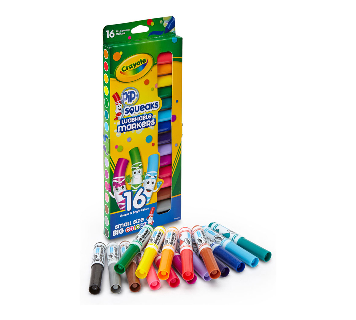 Pip-Squeaks Markers  16 Count Front View of Package and Markers Out of Package