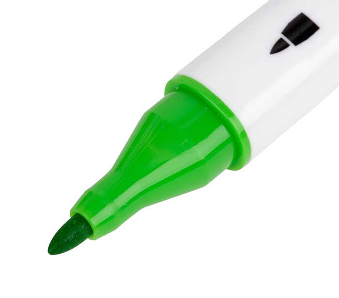 Crayola Dual-Tip Alcohol-Based Markers, 60 count set. close up of bullet tip.