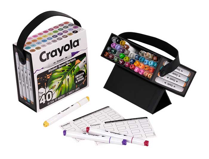 Crayola Dual-Tip Alcohol-Based Markers, 40 Count Set packaging and contents.